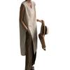 2025 Summer Sleeveless V-neck Linen Cotton Over-the-Knee Dress for Women - Solid Color, Simple Slit Design
