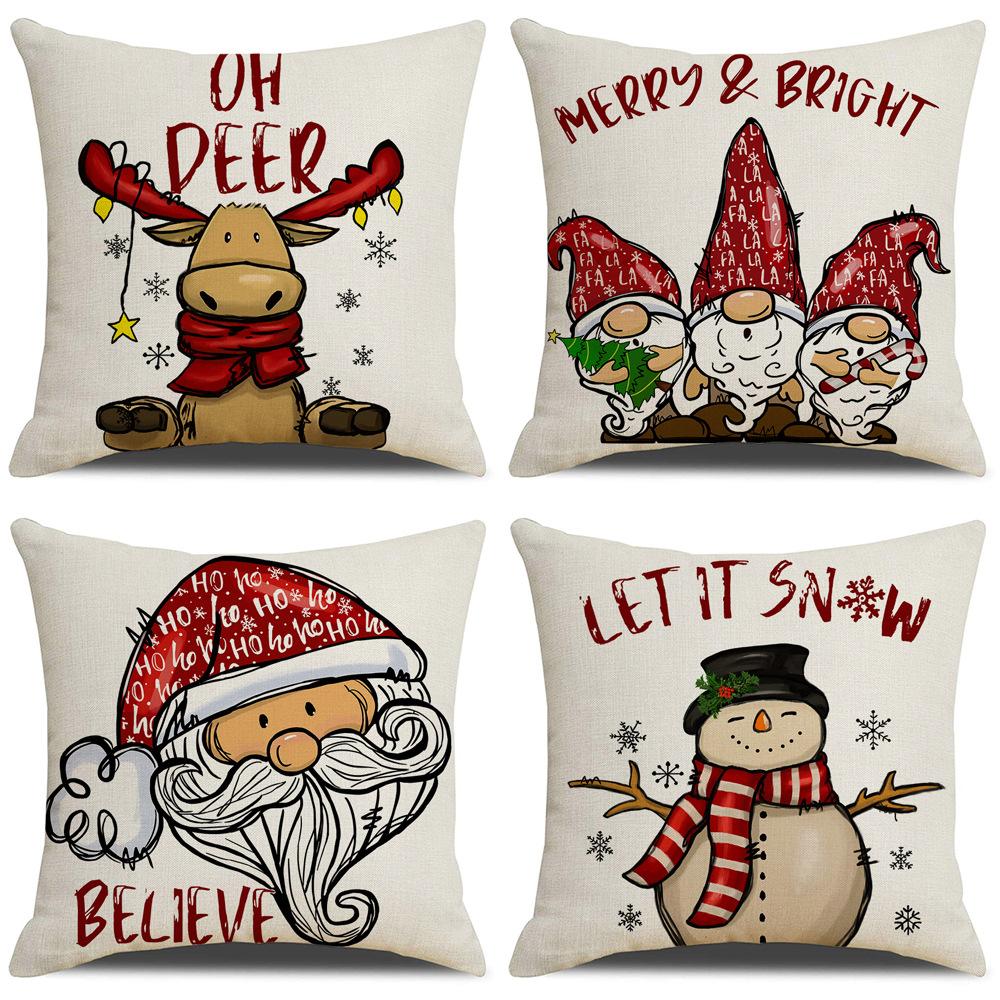 New Christmas Pillow Cover Hand-painted Cartoon Pattern Printed Cushion Holiday Decoration Cushion Home