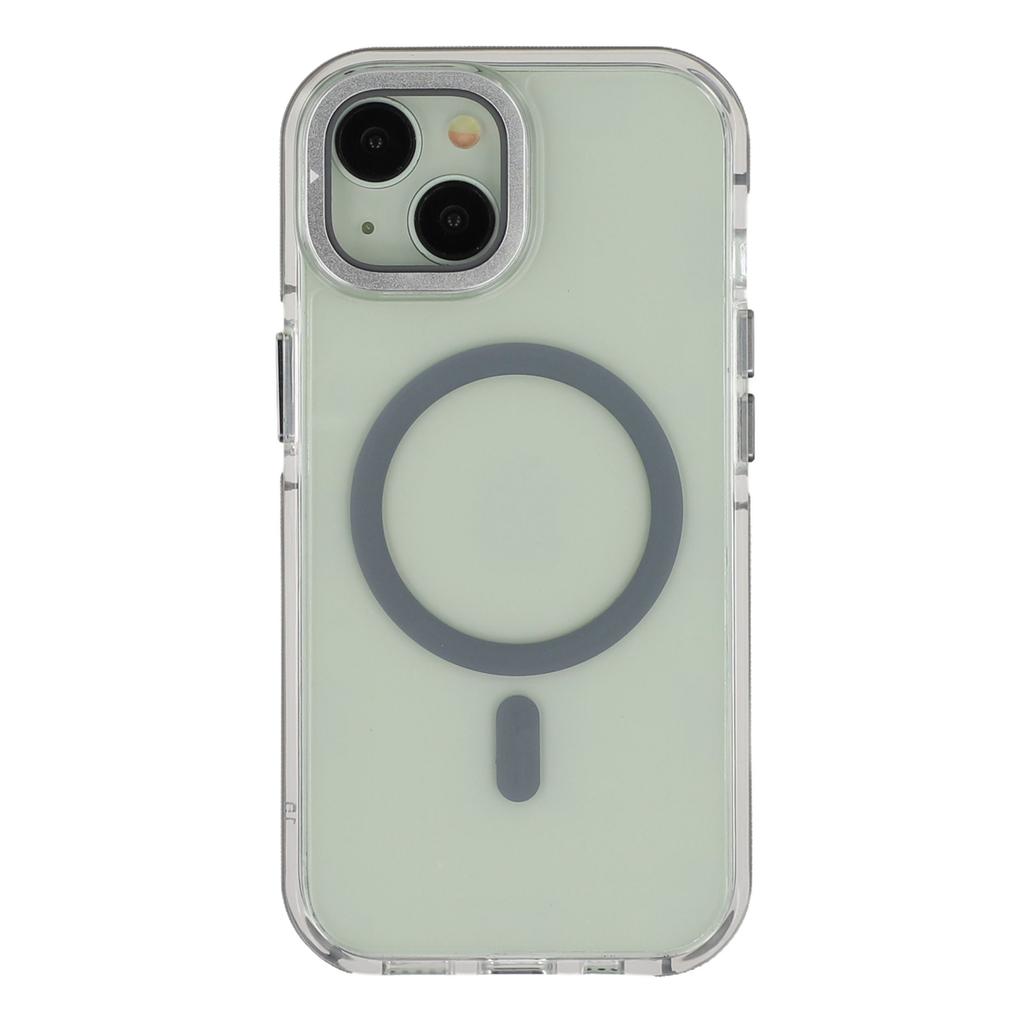 For iPhone 15 Plus Magnetic Case TPU Acrylic Clear Phone Back Cover with Lens Protector Kickstand