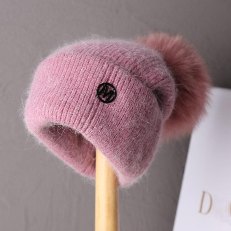 New In Hat Real Fox Fur Pom Poms Hat Women Outdoor Warm Skullies Beanie Winter Hat For Women Rabbit Knitted Thick Cap Christmas
