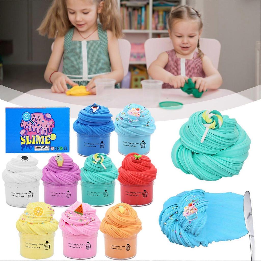 9-Delige Fluffy Slijm Kit Superzachte Suikerspin Modder Wol Kneedgum Stressverlichting Sensorisch Speelgoed voor DIY Klei & Squishy Textuur Spelen