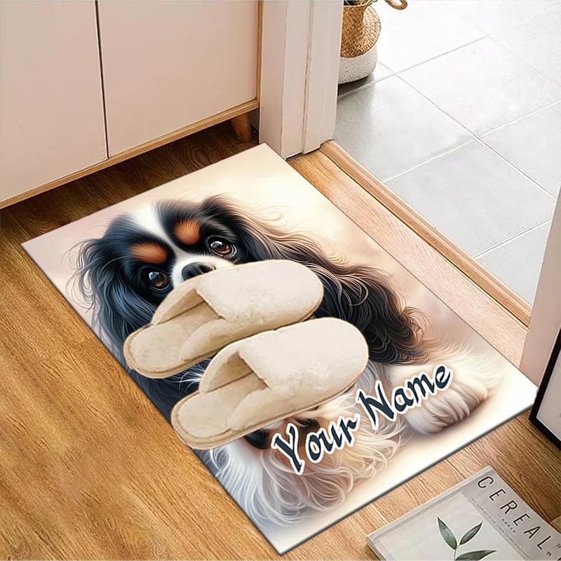 1PC Custom Name Cavalier Charles Spaniel Portrait Theme Floor Mat Ideal for Living Room, Game Rooms, Office, Bedroom, Floor Mat Playful Design