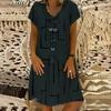 Robe Vintage pour Femme, Couleur Unie, Col en V, Manches Courtes, Imprimée, Coupe Ample, Longueur Genou