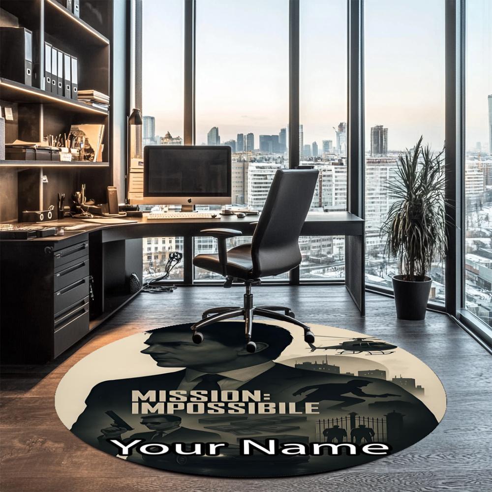 Custom Name Mission Impossible Printed Round Rug Carpet Chair Rug Area Rug Entryway Doormats,for Office Chair Living Room Bedroom Kitchen Room.