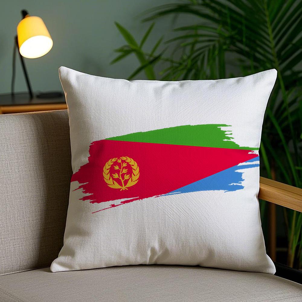 Historical Flag Of Eritrea Cushion Cover Plush Fabric Soft Double-Sided Printed Invisible Zipper Sofa Pillow Case Home Decor