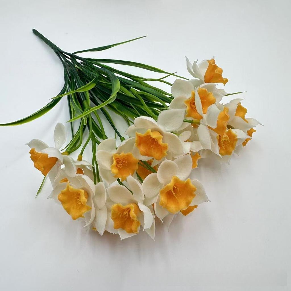 Seven-petaled Spring Grass Daffodils, Artificial Hand-feel Material Daffodils for Wedding Decoration, Fake Flowers, Simulated Green Plants