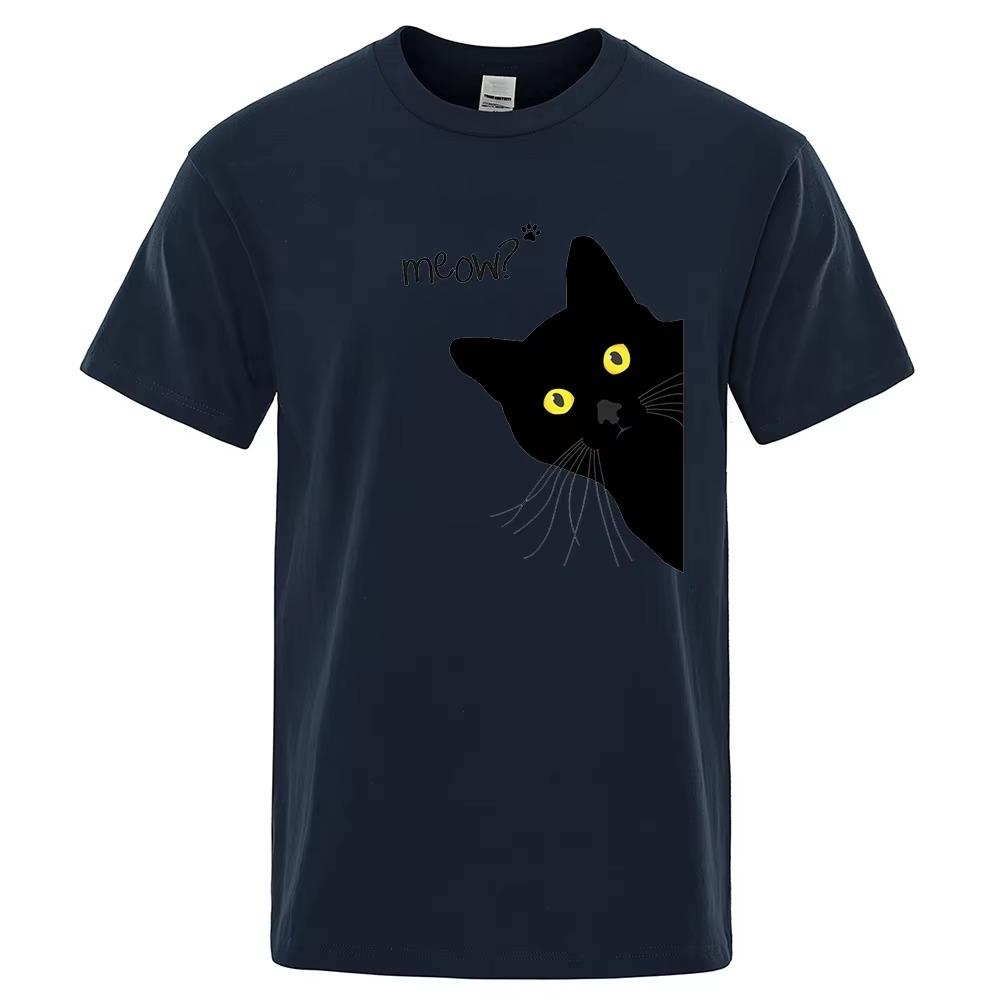 Cat Funny Printing Men T-Shirts Breathable Tee Clothes Summer Streetwear Tops Oversized Loose Cotton Short Sleeve