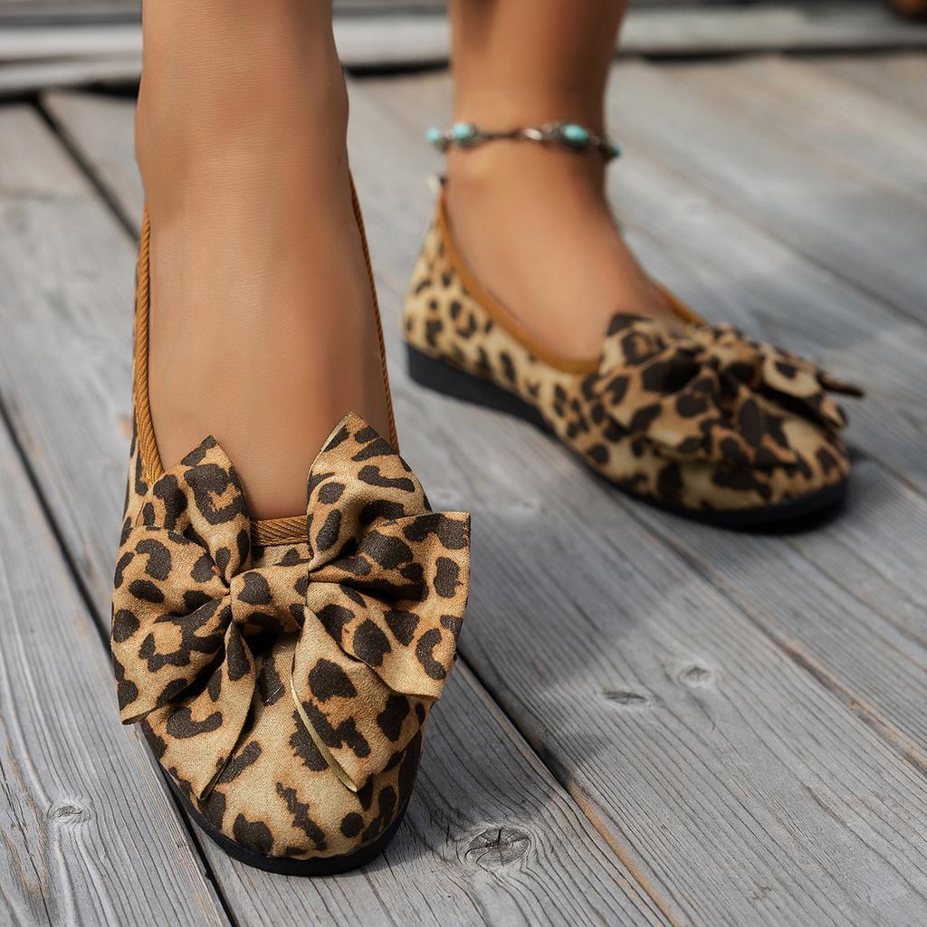 Mode Damen Flats Leoparden Schuhe Neue Schleife Weiche Sohle Slipper Frühling/Herbst Große Größe Bequeme Outdoor Sneaker Damen