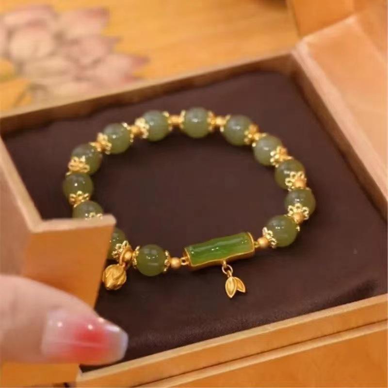 Imitation Dongling Jade Bracelet: Trendy Minimalist Lotus Design, Perfect Gift for Girlfriend