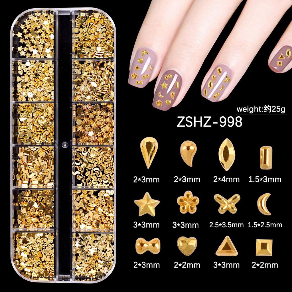 Nail Art Schmuck 12 Gitter Silber Mini Speziell geformter Diamant Acryl Stern Liebe Wassertropfen Schleife Gemischt Flachboden Diamant