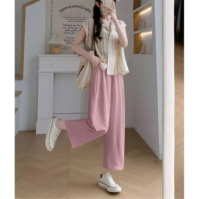 

Ice Silk Milk Puff Summer High-Waist Wide-Leg Pants - Women s Petite Carrot Fit 3XL (145-160 jin)