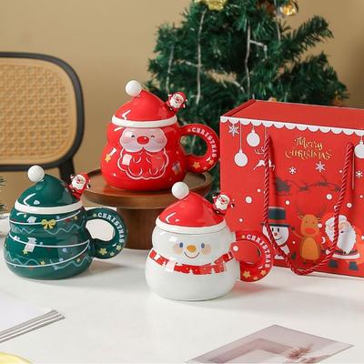 Weihnachts-Keramiktasse mit Deckel Löffel Große Kapazität Cartoon-Weihnachtstasse Heim-Feiertagsstimmung Geschenk