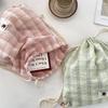New Fashion Trend Drawstring Backpack Beaded Summer Plaid Canvas Backpack Simple