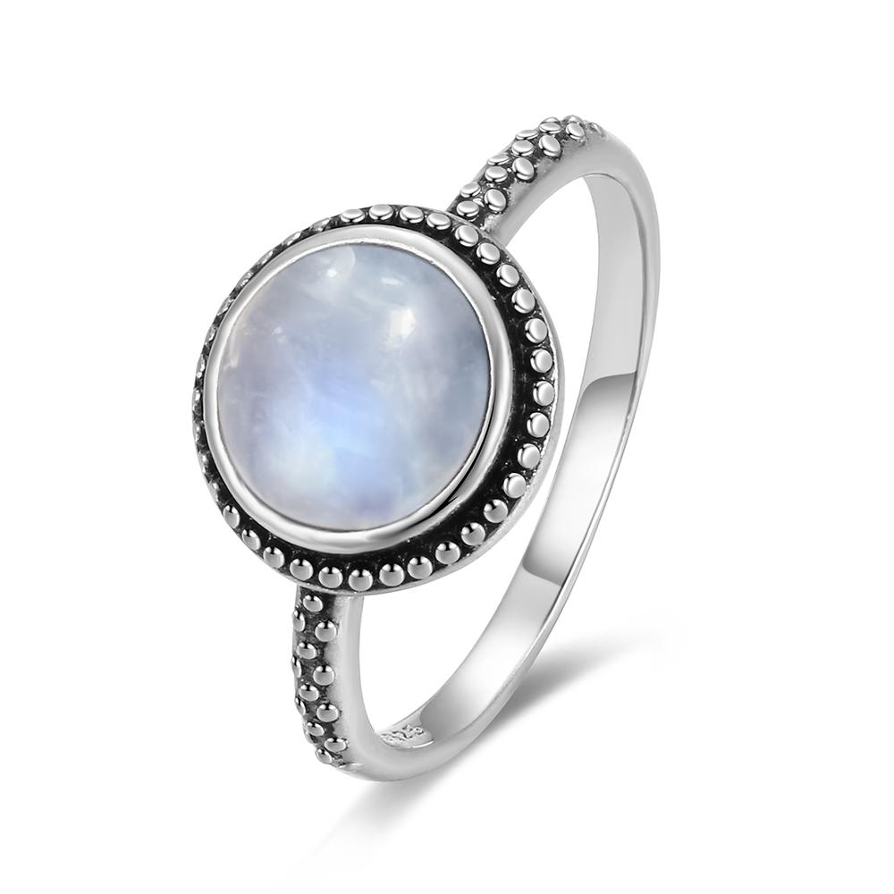 Vintage 925 Silver Ring Natural Moonstone Flower Ring 925 Hollow Eye Shape Round Sun And Moon Ring Fine Jewelry for Women Men