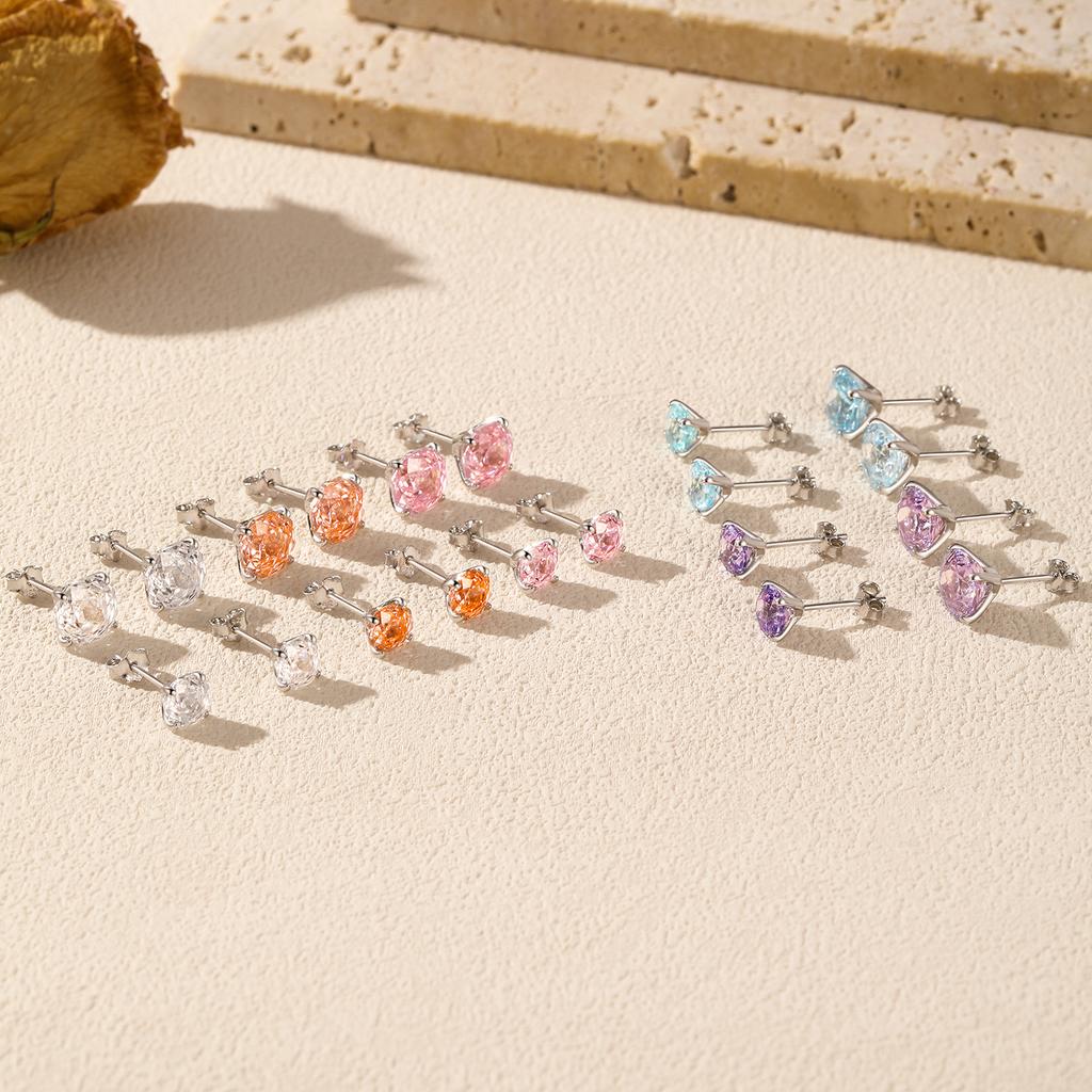 925 Sterling Silver Polygon Multi-Color Rose Cut Cubic Zirconia Luxury Stud Earrings For Women Party Fine Jewelry