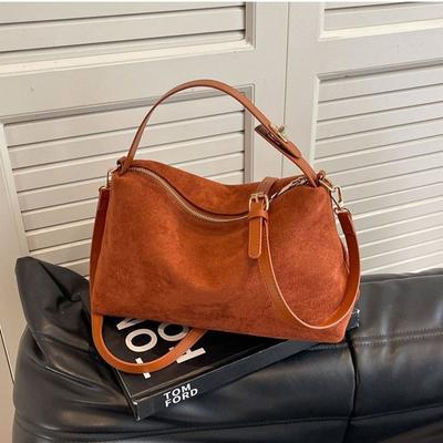 Monochromatic Large Capacity Suede Shoulder Bag for Women Crossbody Bags Versatile with One Shoulder Casual Vintage  New