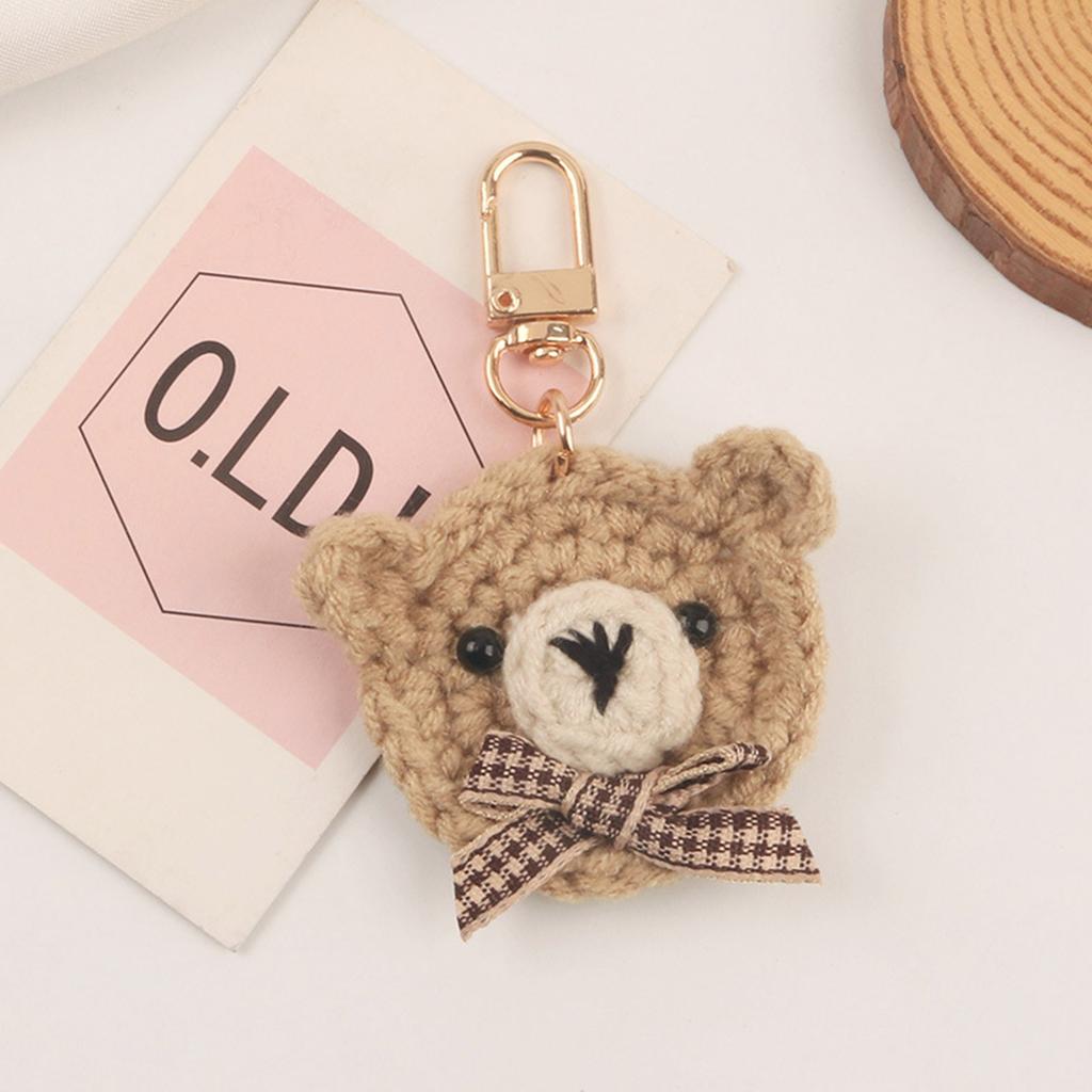 Bowtie Bear Keychain Handmade Wool Woven Bear Key Ring Earphone Pendant Decoration Cute Knitted Animal Keyring for Women