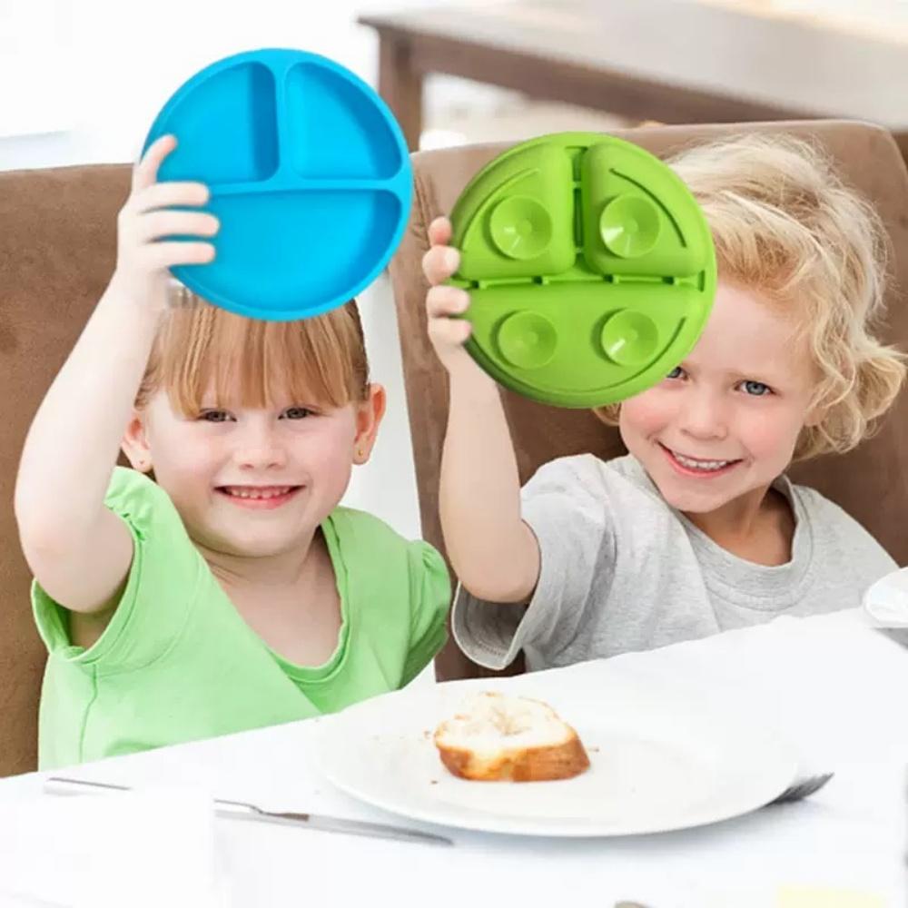 Round Silicone Meal Tray Food-Grade Three-Compartment Suction Cup Design Shatter-Resistant & Heat-Resistant Baby Food Tray