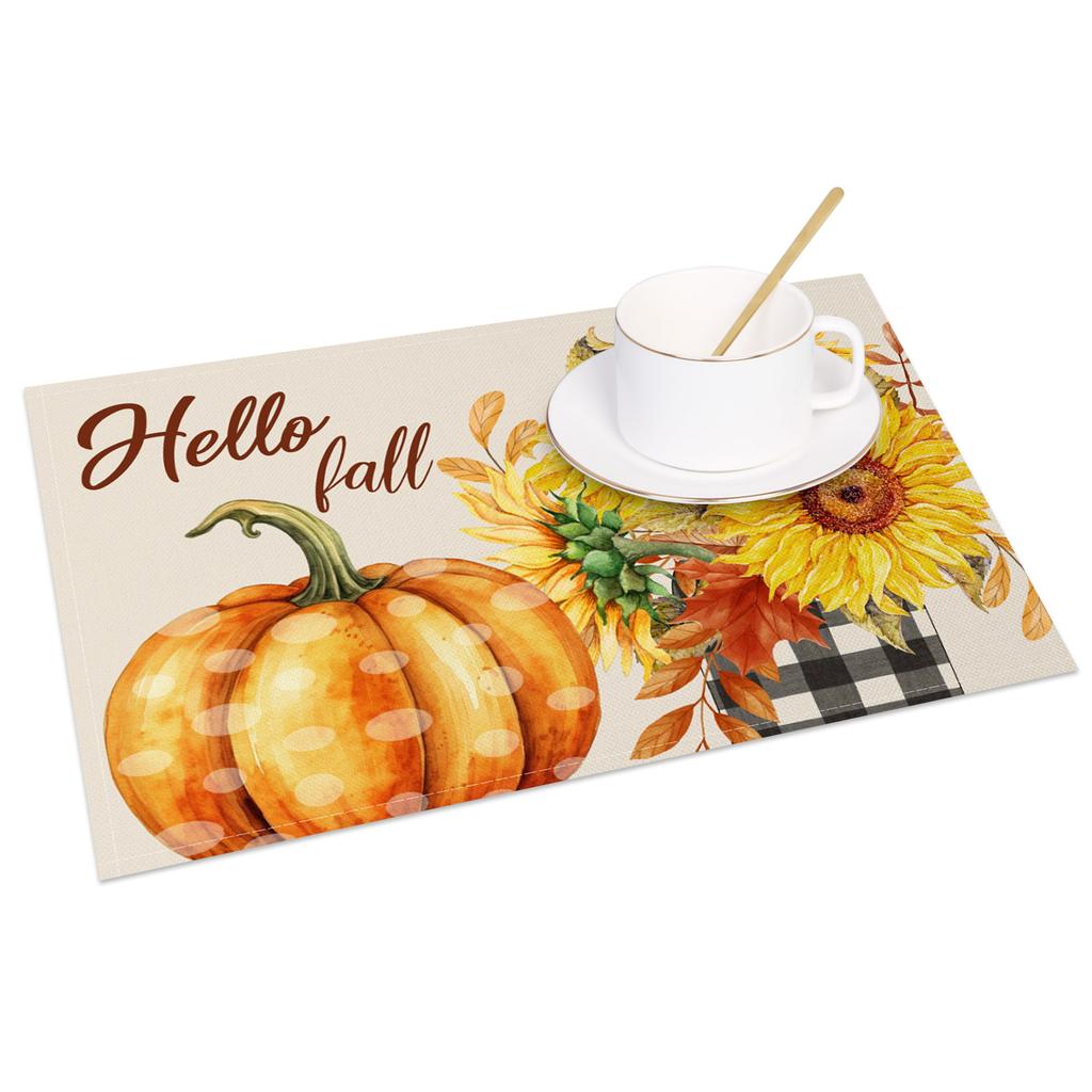 Pumpkin Sunflower Table mat Fall Floral Kitchen Home Rustic Table Farmhouse Washable Heat Resistant Wedding Party Decoration