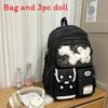 Color Solid Simple Student Backpack With Transparent Compartment And Decor Doll