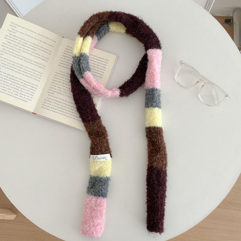 Women'S Thin Narrow Long Colorful Striped Scarf Autumn And Winter New Design Hot Girl All-Match Decorative Scarf