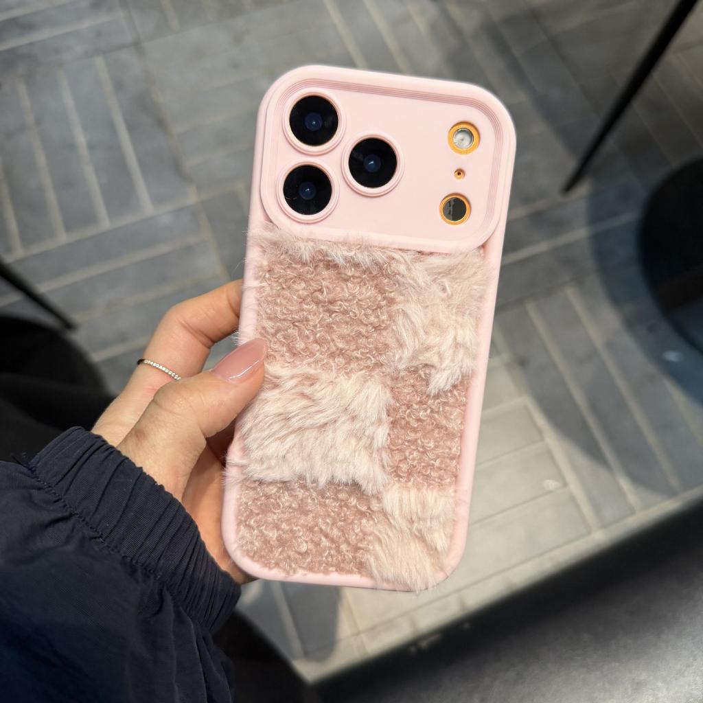 Simple plush grid for iPhone17Promax mobile phone case iPhone16 all-inclusive 15 autumn and winter 14/13