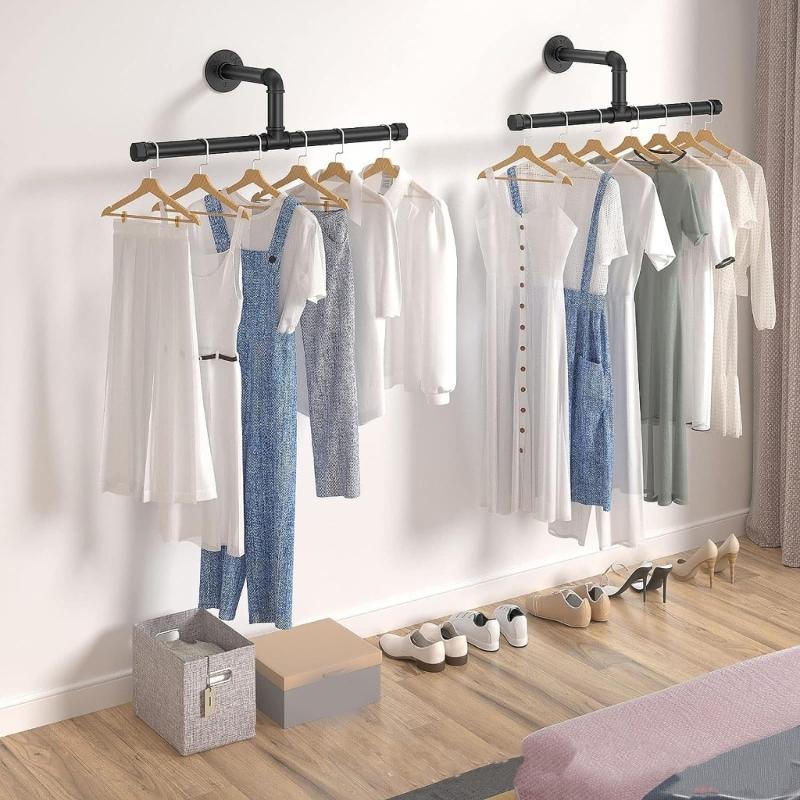 Sturdy Metal Wall Mounted Clothes Rack Easy Install Vertical Storage For Coat Accessories