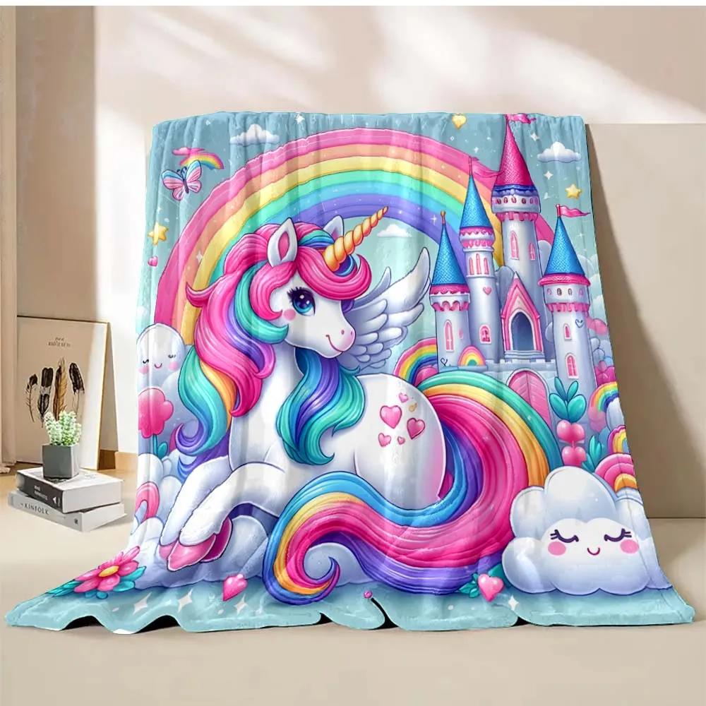 1PC Cute Unicorn Printed Cartoon Blanket Warm Soft and Comfortable Home Travel Blanket Sofa Bedding Cover Blanket Girls Gift
