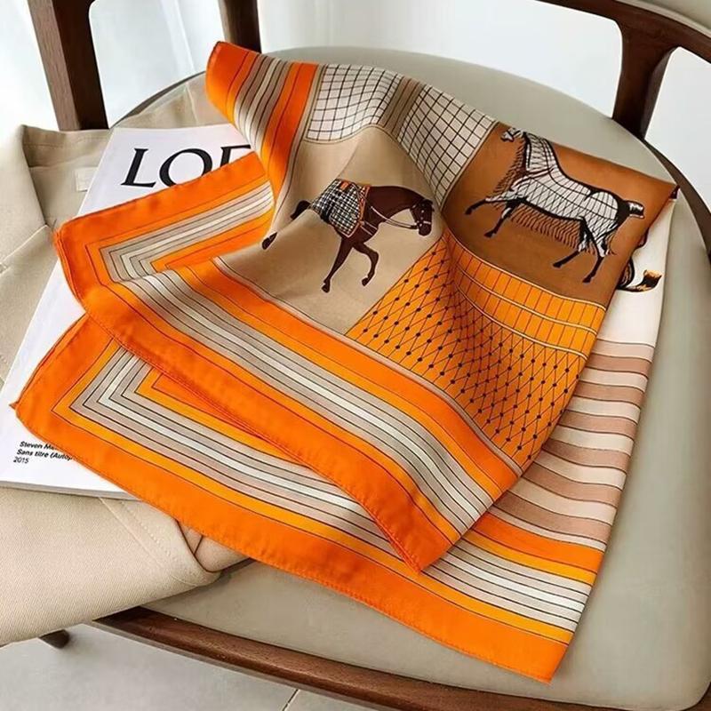 Luxury Horse Print Silk Square Scarf Women Soft Satin Hairband Neckerchief Office Hijab Headband Foulard Bag Ribbons Gift