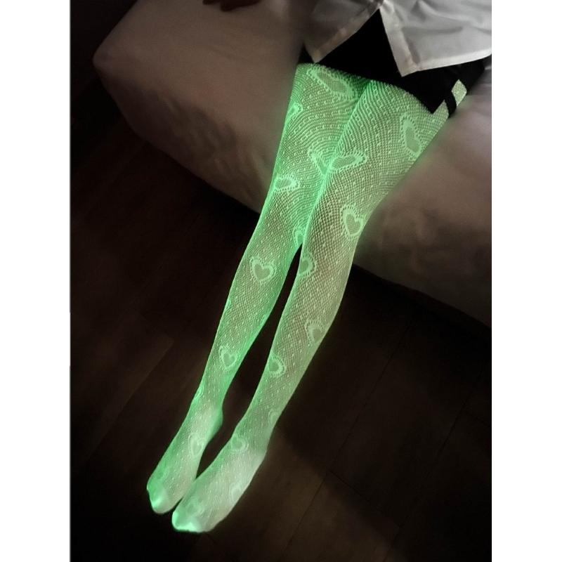 Luminous Glowing Jumpsuit Socks Stockings Fishnet Tights High Waist Fishnet Leggings Thigh Highs Stocking for Women Girl