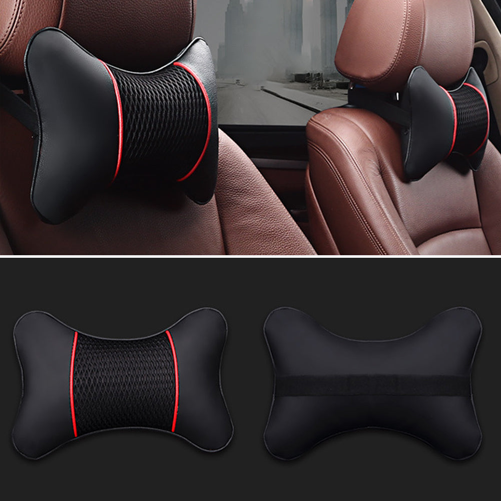 1PC Almofada de pescoço para assento de couro de carro Apoio de cabeça Almofada de descanso de PU Suporte de malha Almofada de pescoço de segurança para automóvel Acessórios