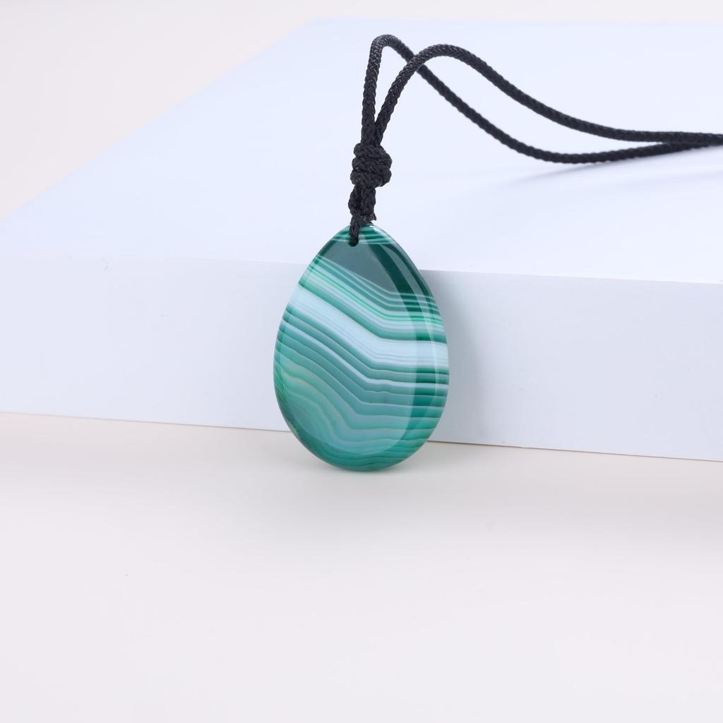 Line Green Agate Lucky Charm Teardrop Necklace for Women [KOAI]