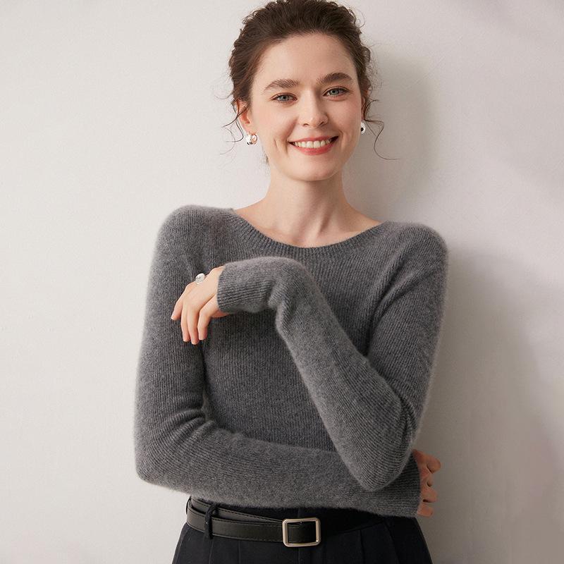 Women's Striped 100% Cashmere Round Neck Sweater - Autumn/Winter Collection