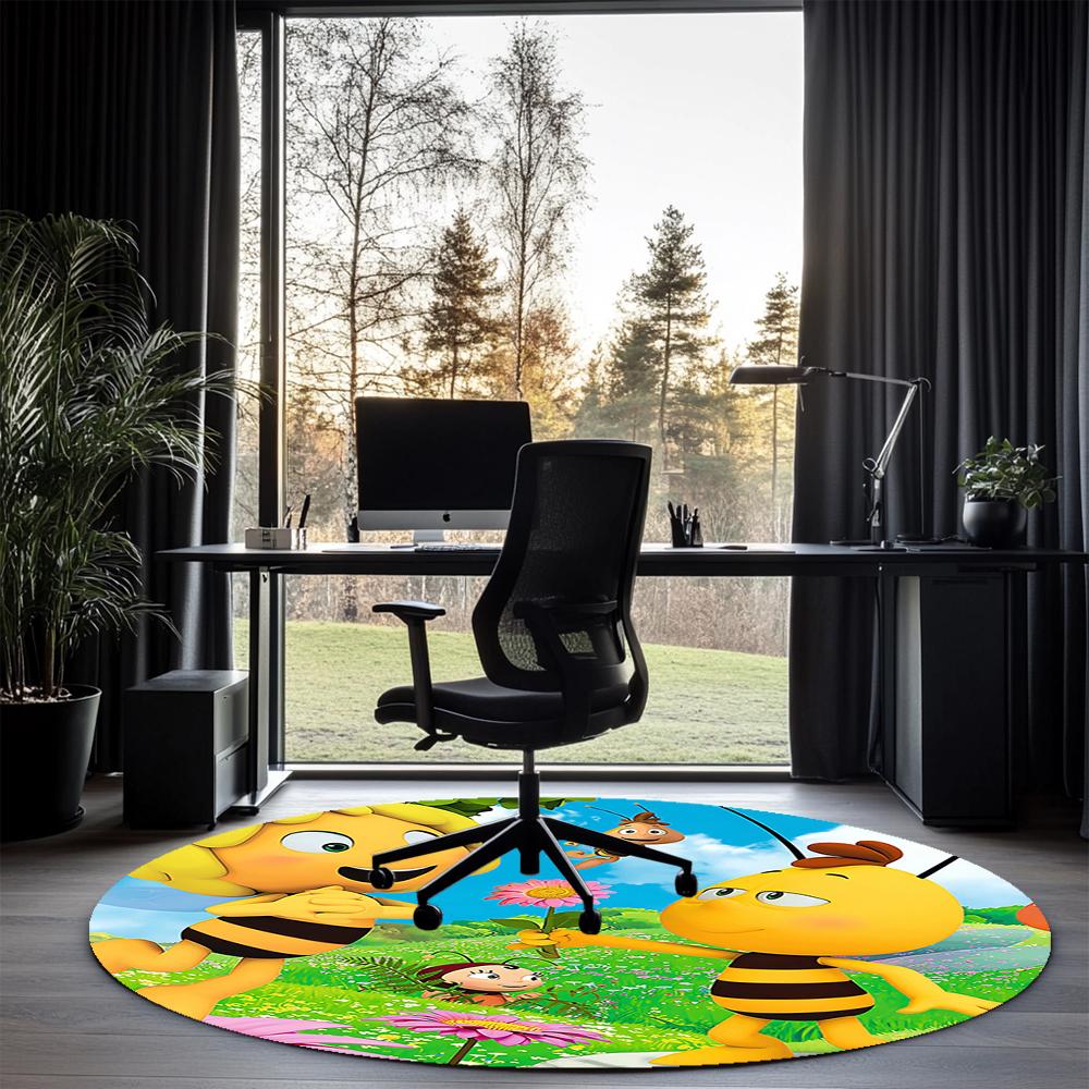 Maya the Bee Printed Round Rug Carpet Chair Rug Area Rug Entryway Doormats,for Office Chair Living Room Bedroom Kitchen Room.