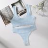Conjunto de Yoga Transfronterizo Estampado: Tanga y Camiseta sin Hilos y Transpirables
