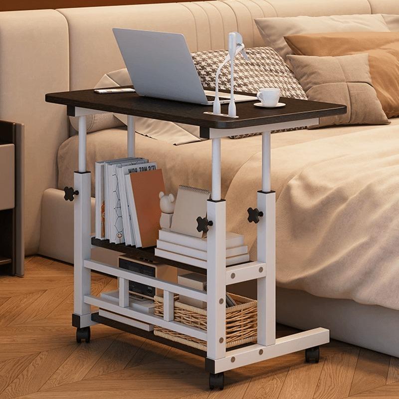 Multi-Purpose Mobile Computer Table with Storage Shelf, Height Adjustable Rolling Desk , Versatile Laptop Desk for Bedroom