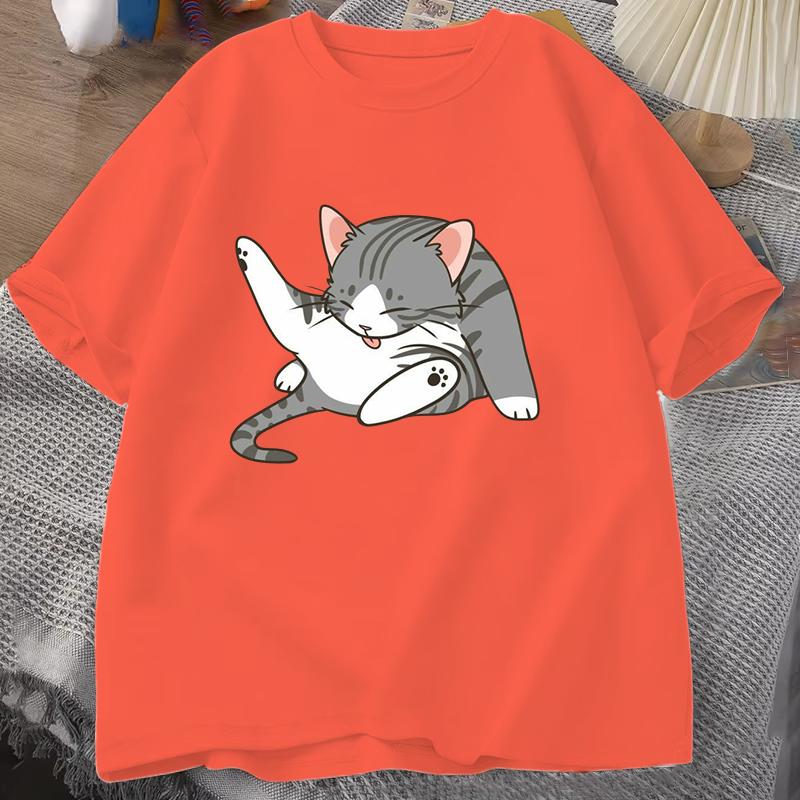 Funny Cat T Shirt Women Unisex Summer Fashion Casual Personality Round Neck Short Sleeve Fashion T Shirt 10 Colors Plus Size Tops