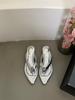 2025 New Summer Pink Pointed Toe Mid Heel Cool Slippers Slope Heel Flip Flops Wear Pinch Sandals