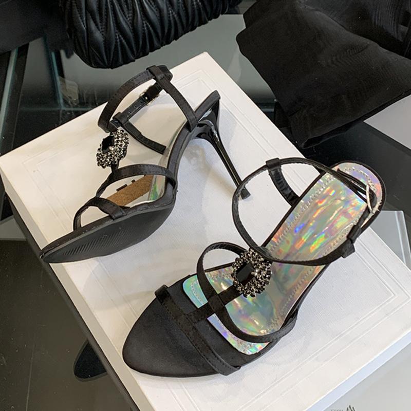 Fashion Liyke 2025 Neue Mode Edelsteinriemen Knöchelschnalle Damen Sandalen Sommer Offene Zehen Goldene Hohe Absätze Hochzeit Ballschuhe Zapatos Mujer