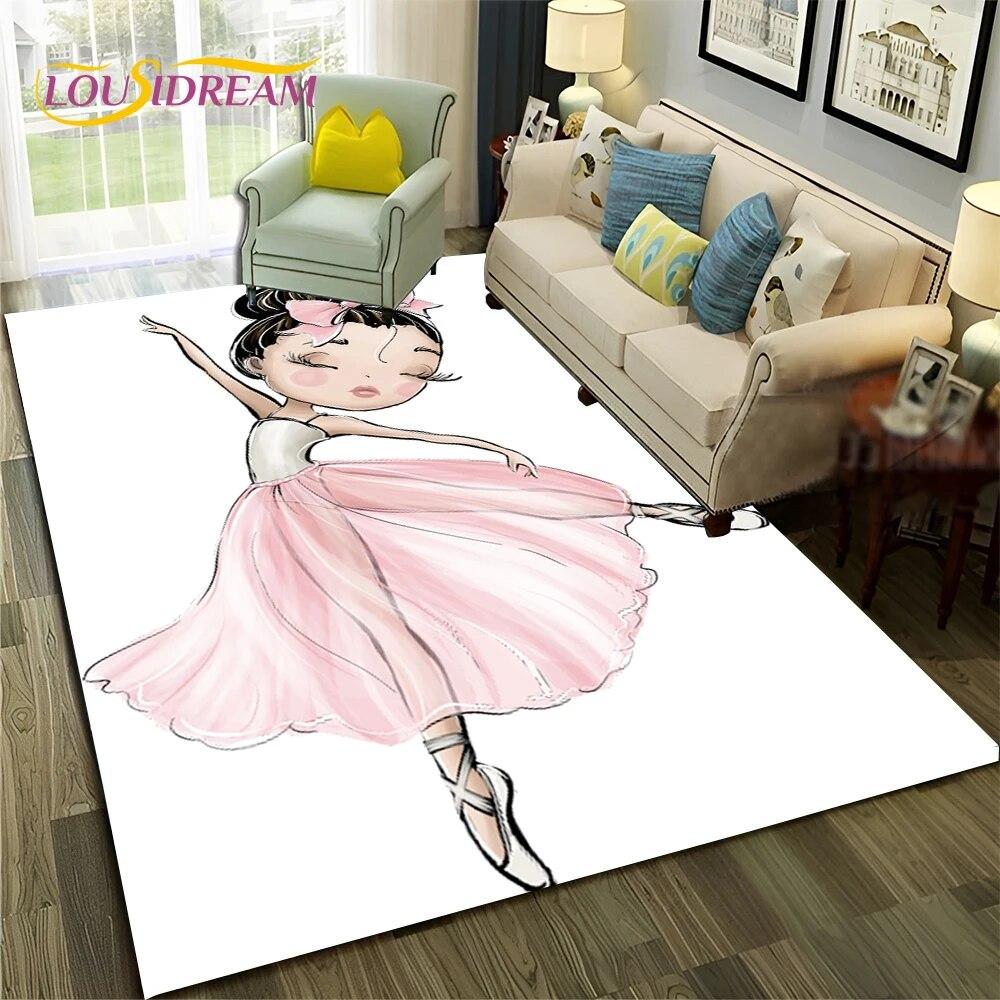 Cartoon Ballerina Fairy Cute Ballet Girl Carpet Rug for Home Living Room Bedroom Sofa Doormat Decor,Child Non-slip Floor Mat
