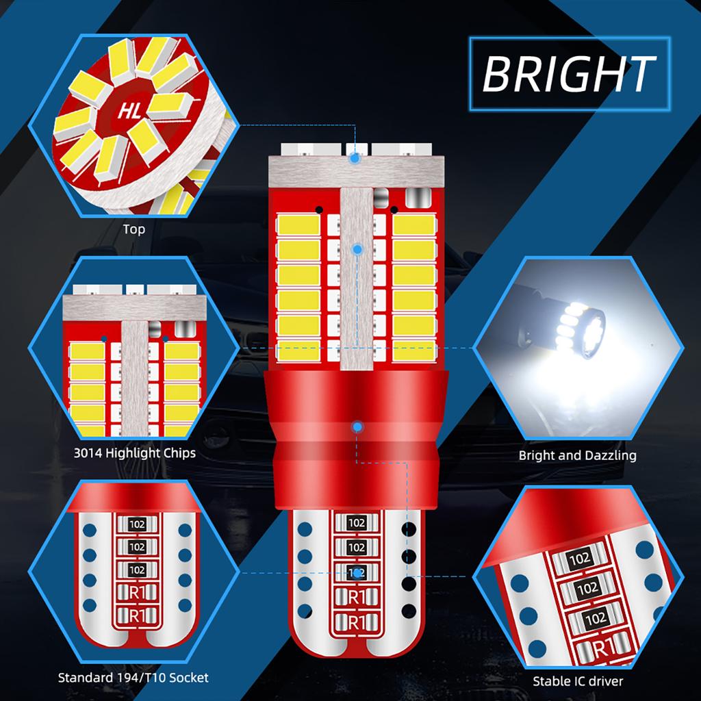 50/100PCS T10 W5W LED Bulbs 194 Car Interior Light Super Bright Day Running Light Canbus 12V License Plate Lamp 57SMD 3014