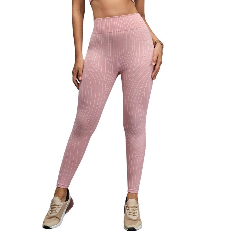 

European & American High-Waisted Striped Yoga Pants for Women: Hip-Lifting Fitness Leggings Large рожевий