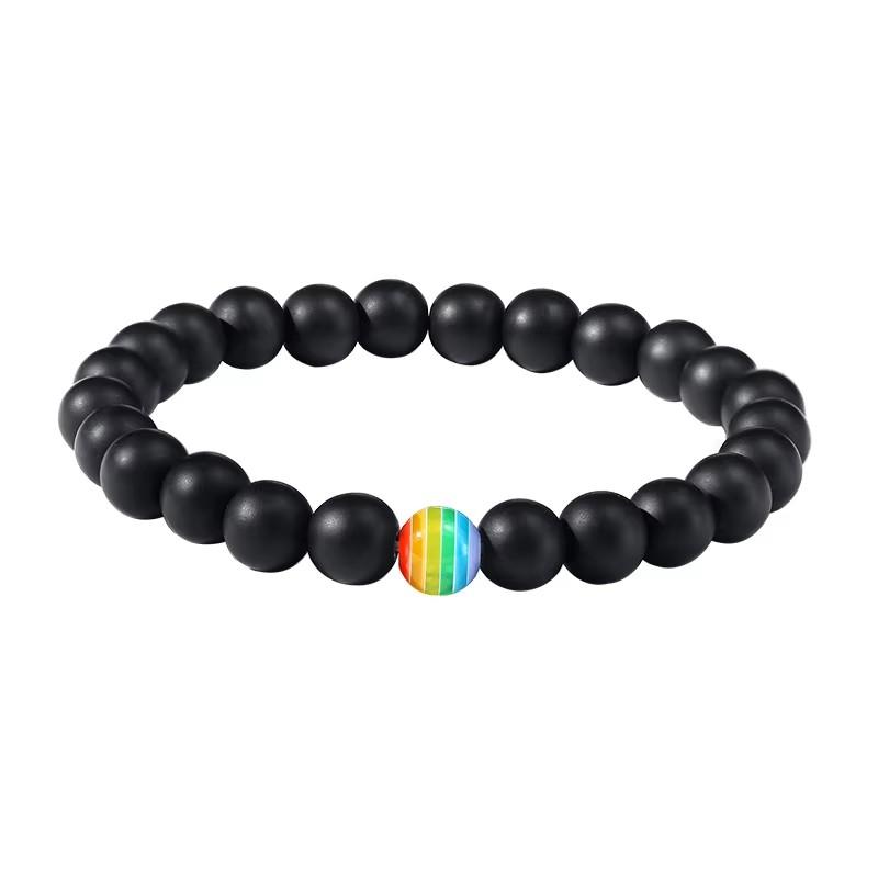 Women Men Rainbow Flag Ball Natural Stone Black Onyx Beads Bracelet June Pride LGBT GAY Couple Jewelry For Love jewelry
