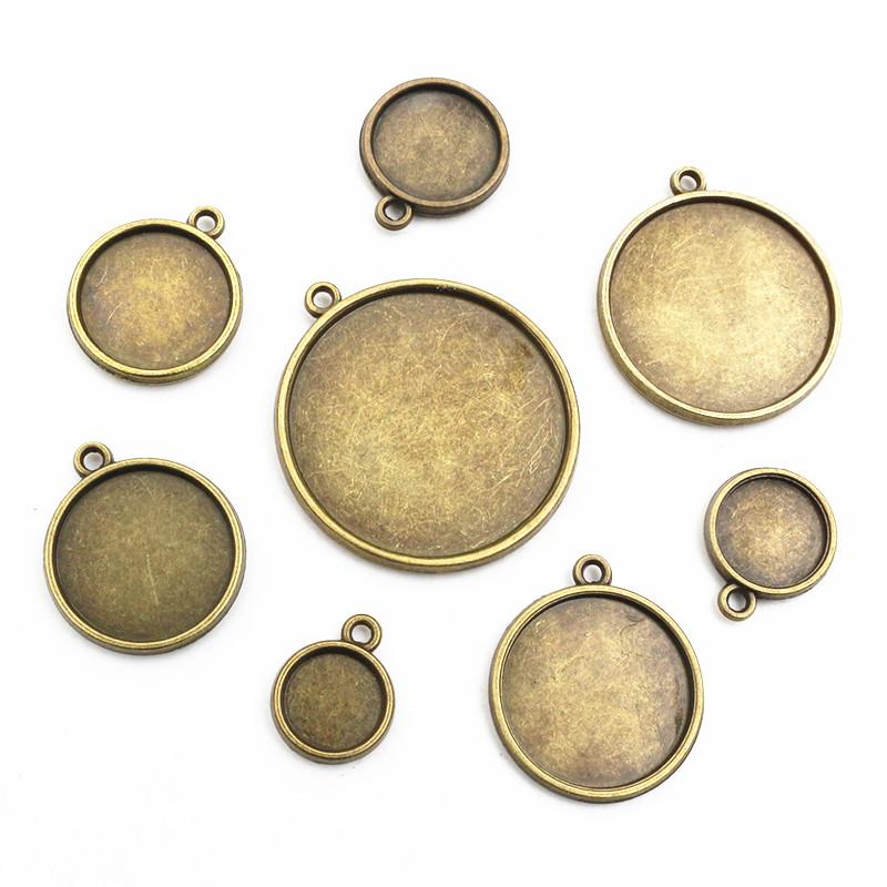 10-20pcs 10/12/14/16/18/20/25/30mm Inner Size Double Side Style Cabochon Blank Base Setting Charms Pendant Tray DIY Jewelry