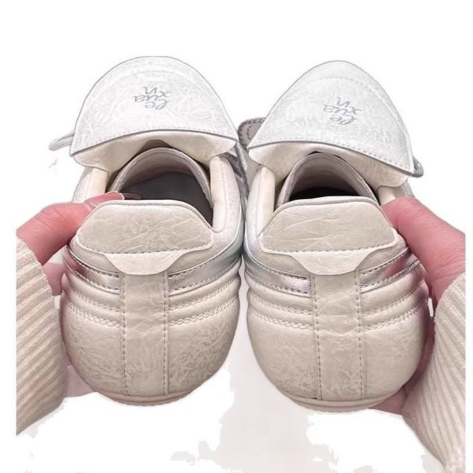 Cowhide Version~ Flat Bottom Retro Flip Forrest Gump Shoes Women's Round Head Casual Shoes Women's Lace-up German Training Shoes Sports Shoes Tide