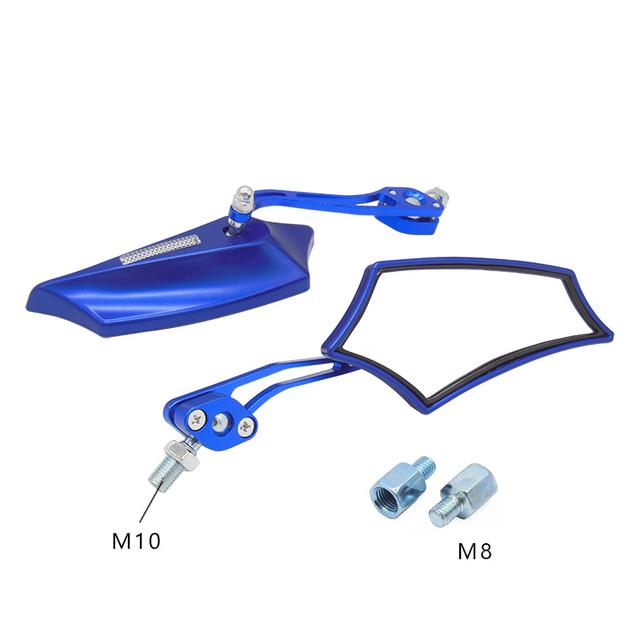 Universal 8mm 10mm Motorrad Rückansicht Moped Lenker Seite Spiegel Drehbare Blau Rückspiegel Zubehör Motorrad