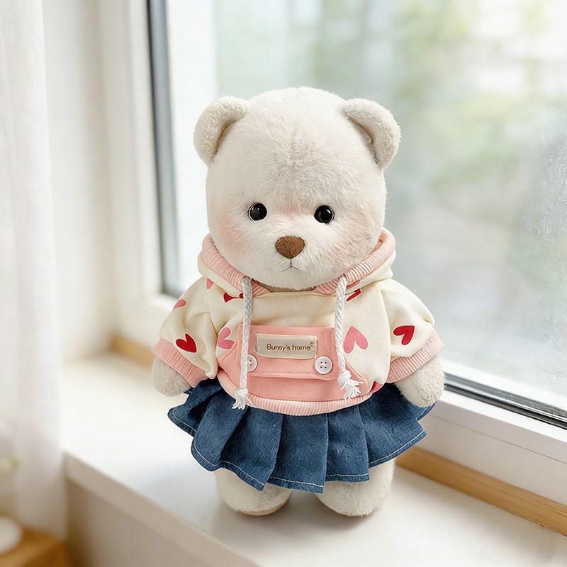 Medium Bear Outfit - Blue Pink Striped Carrot Overalls Set