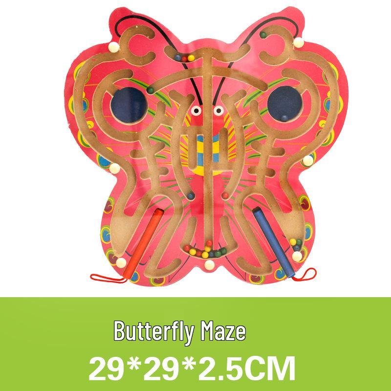 Wooden Marble Maze with Magnetic Pen – Animal Track Educational Toy for Kids