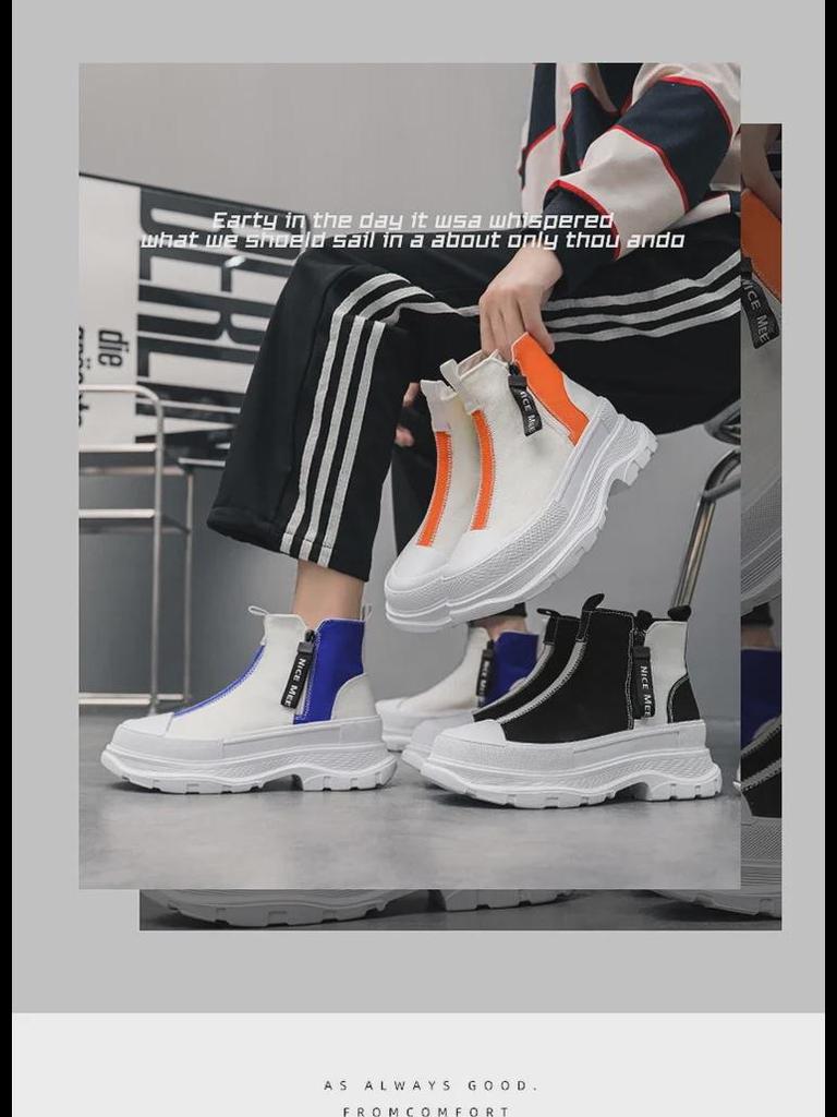 Vyriški vasariniai kvėpuojantys aukštakulniai korėjietiško stiliaus madingi kasdieniai užtrauktuku drobės platforminiai batai