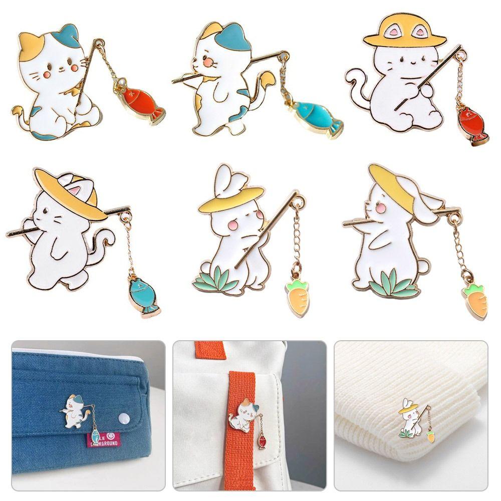 

Clothes Decoration Enamel Brooch Cat Fishing Design Badge Pins Fashion Enamel Pins Hat